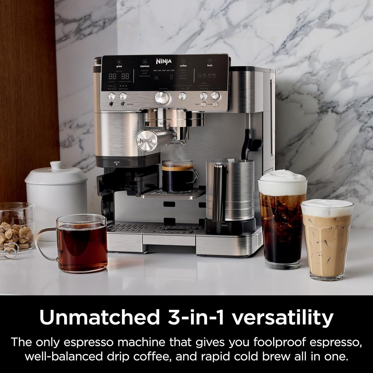 Ninja Espresso Machine, Luxe Café Premier Series, Drip Coffee Maker and Rapid Cold Brew, Integrated Grinder, Assisted Tamper, Hands-Free Frother, for Cappuccinos and Lattes, Dairy or Non-Dairy, ES601 - Image 3