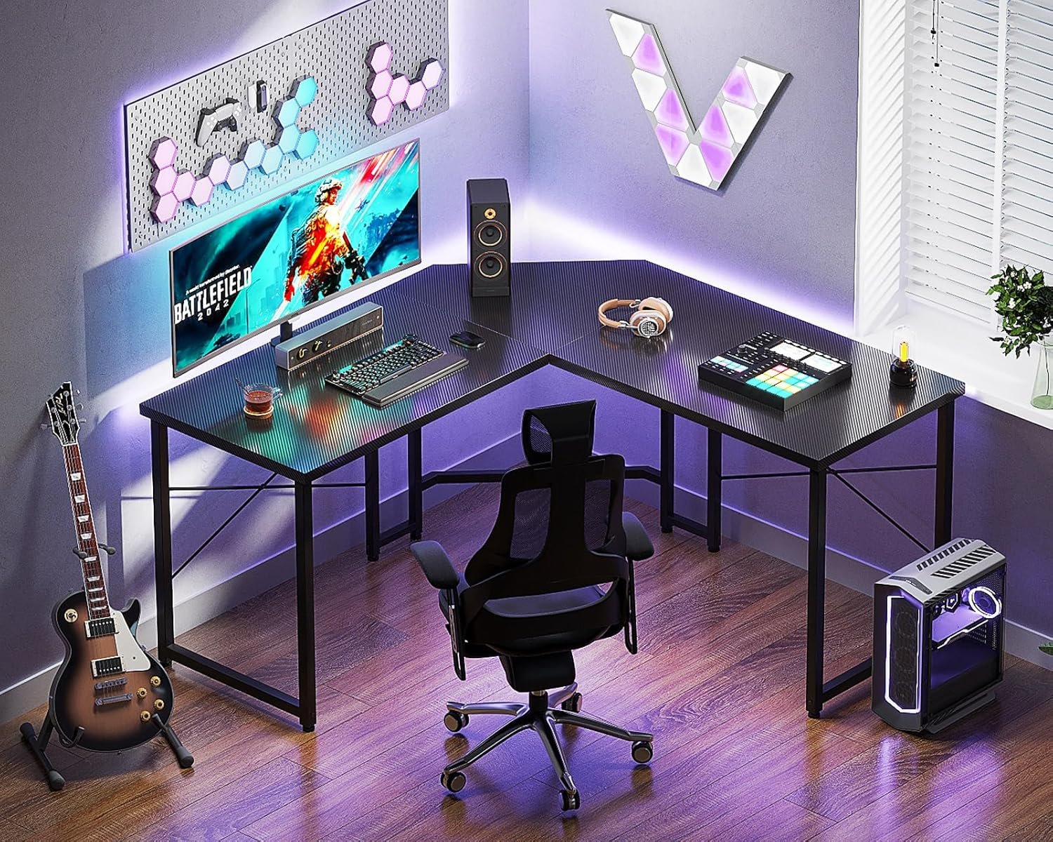 Casaottima L Shaped Gaming Desk, Corner Desk Gaming Table for Home Office, Computer Desk Sturdy Writing Workstation for Small Space, Easy to Assemble, 51 inch, Carbon Fiber Surface, Black - Image 8