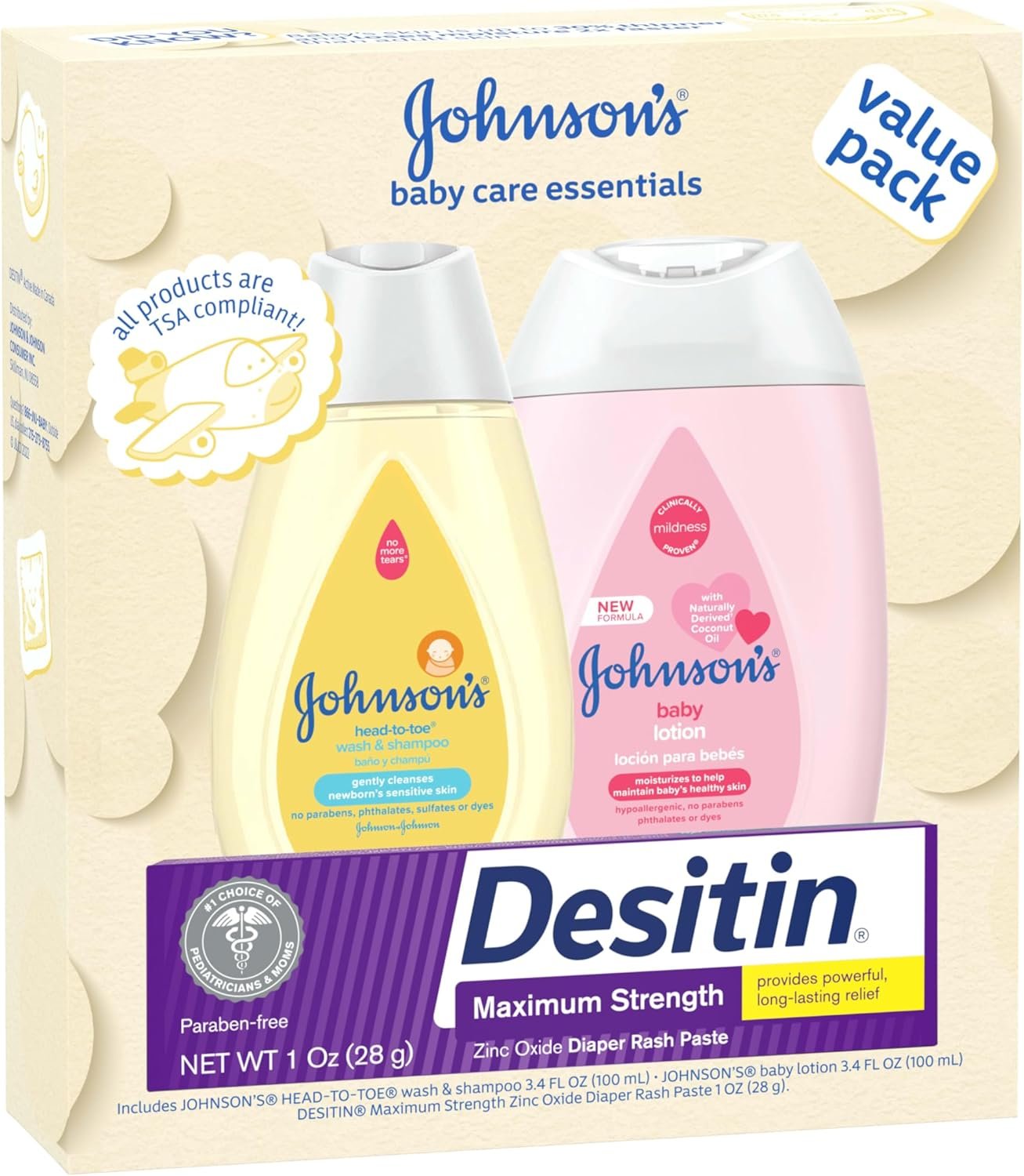 Johnson's Baby Care Essentials Gift Set, Body Lotion, & Zinc Oxide Diaper Rash Paste for Baby's Delicate Skin, Value Pack, Travel-Size, Bath Essentials Must Haves, Baby Gifts, 3 Items - Image 6