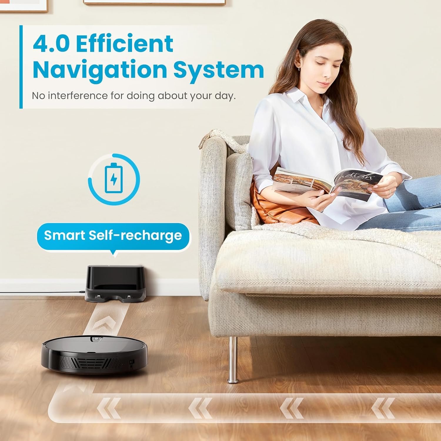 Robot Vacuum Cleaner with 3000Pa Cyclone Suction, APP/Voice/Remote Control, Automatic Self-Charging Robotic Vacuum, Scheduled Cleaning, Ideal for Pet Hair, Hard Floor, Low Carpet - Image 5