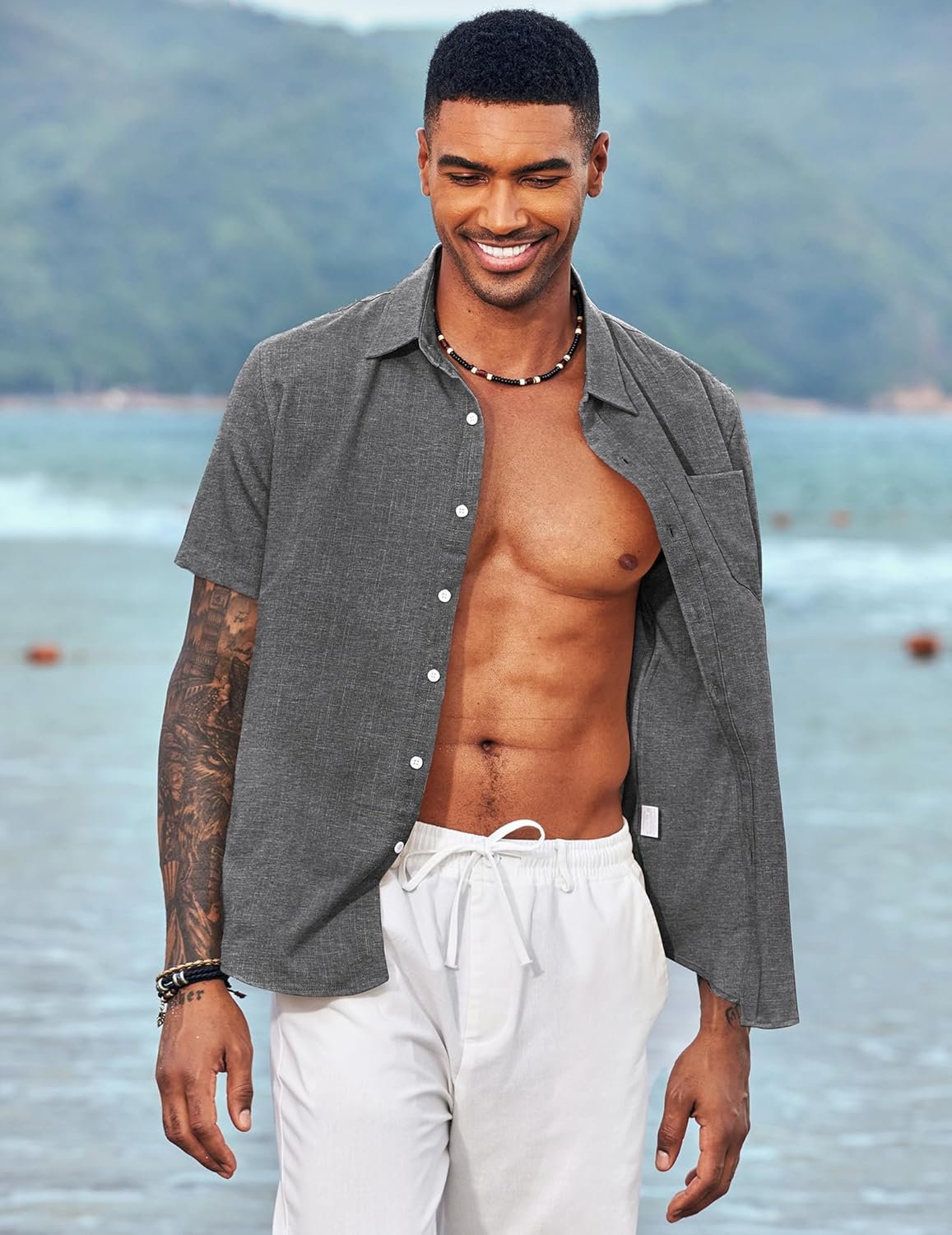 COOFANDY Men's Casual Button Down Shirts Short Sleeve Linen Shirts Summer Beach Dress Shirt - Image 3