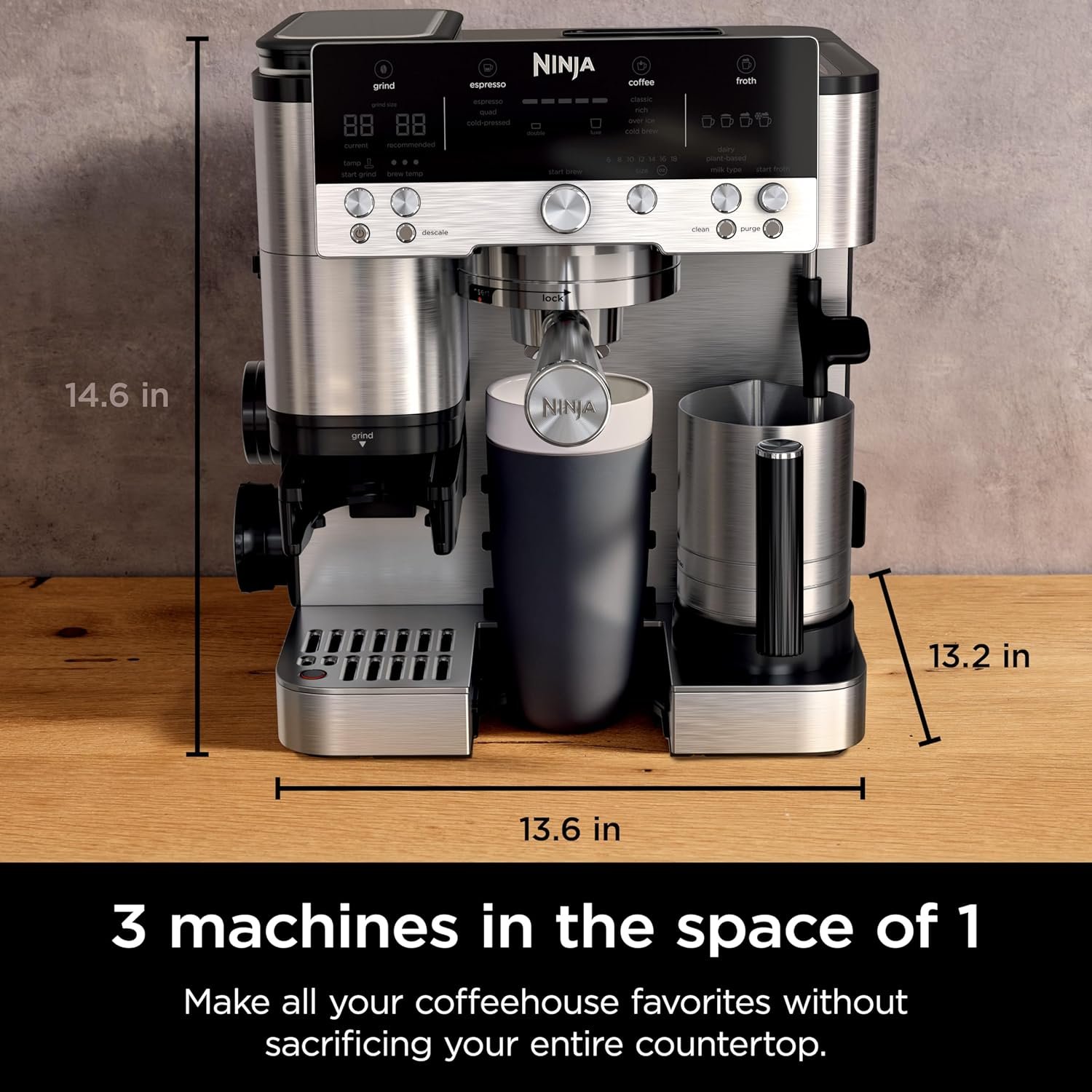 Ninja Espresso Machine, Luxe Café Premier Series, Drip Coffee Maker and Rapid Cold Brew, Integrated Grinder, Assisted Tamper, Hands-Free Frother, for Cappuccinos and Lattes, Dairy or Non-Dairy, ES601 - Image 13