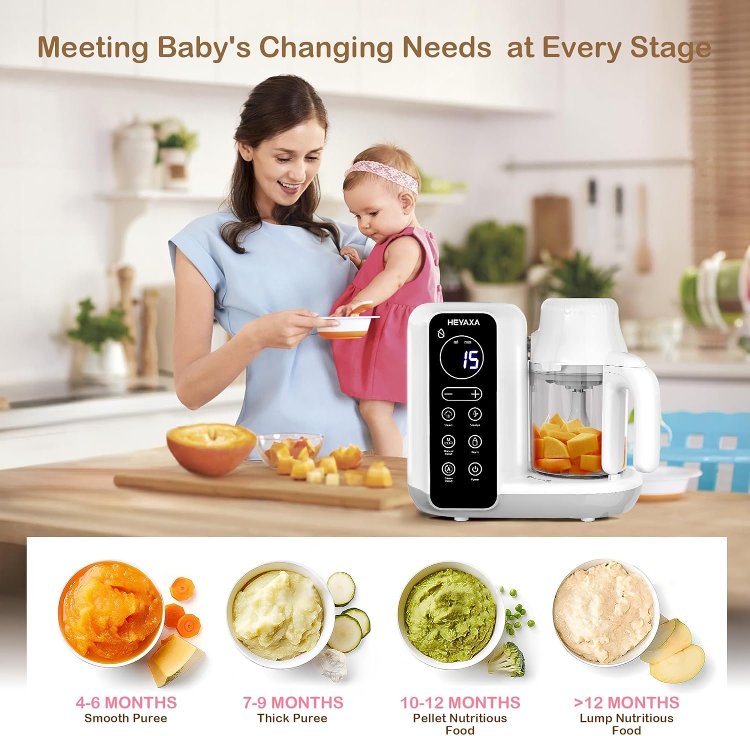 Baby Food Maker, Baby Food Processor with Automatic Cooking & Grinding, Food Steamer Puree Blender with Self-Cleaning Function, BPA Free (White) - Image 3