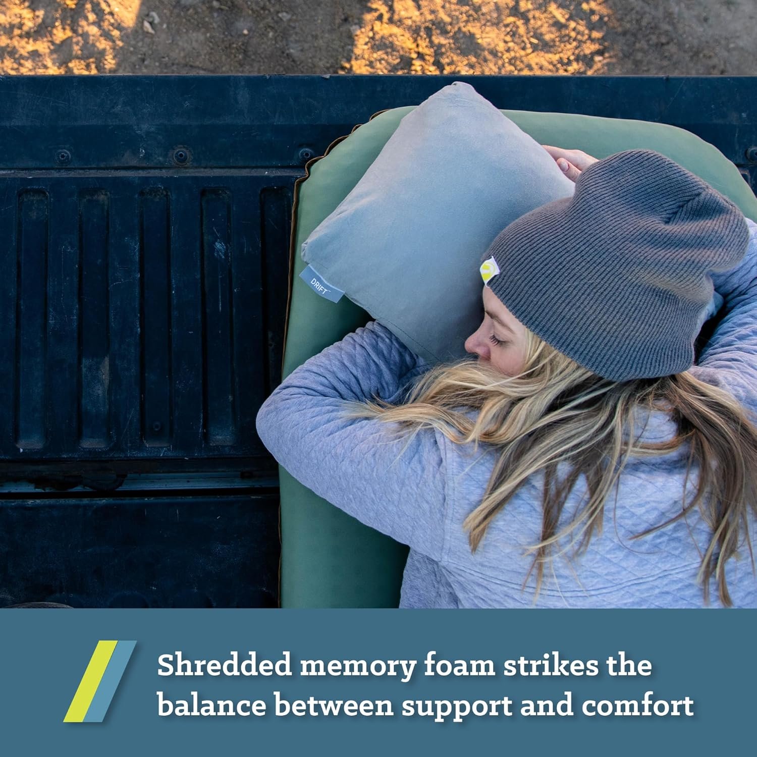 Klymit Drift Camping Pillow, Shredded Memory Foam Travel Pillow with Reversible Cover for Outdoor Use, Green, Regular - Image 4