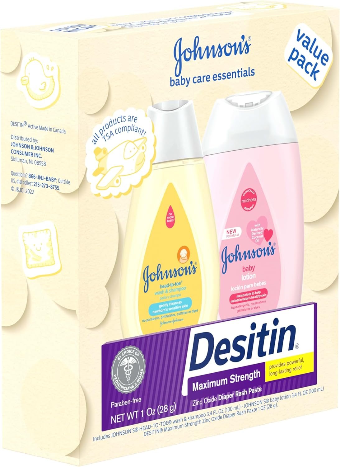 Johnson's Baby Care Essentials Gift Set, Body Lotion, & Zinc Oxide Diaper Rash Paste for Baby's Delicate Skin, Value Pack, Travel-Size, Bath Essentials Must Haves, Baby Gifts, 3 Items - Image 3