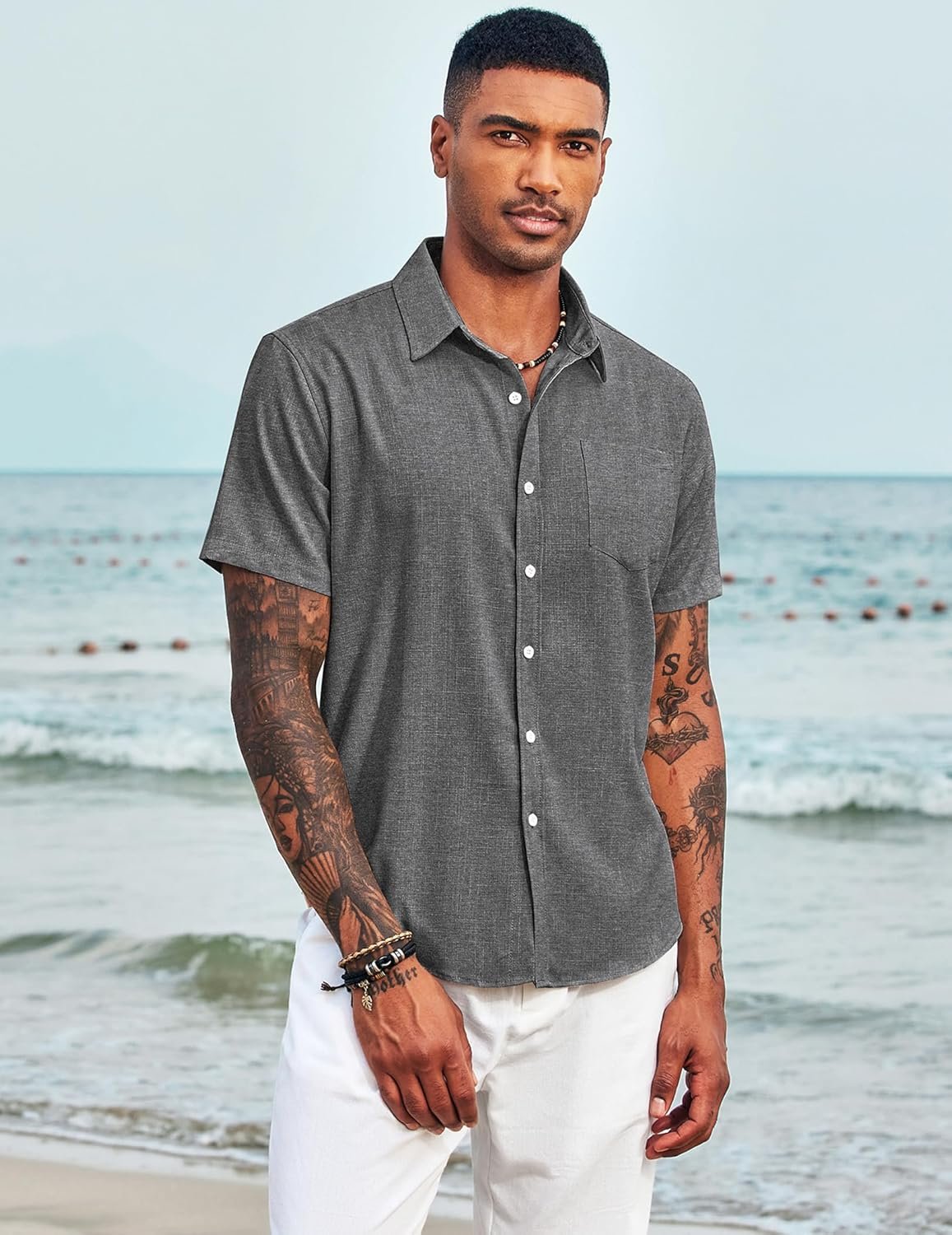 COOFANDY Men's Casual Button Down Shirts Short Sleeve Linen Shirts Summer Beach Dress Shirt - Image 4
