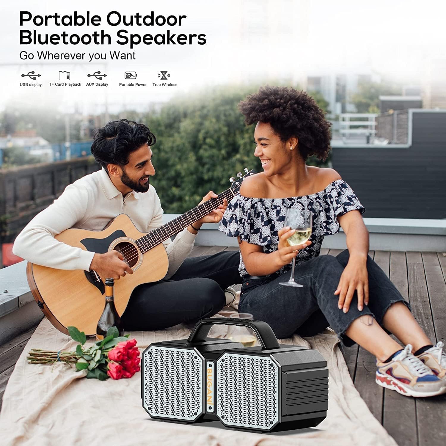 BUGANI Shock Bluetooth Speaker, Portable Bluetooth 5.3, Waterproof, 60W Super Power, Outdoor Speaker, Black(New Model) - Image 7