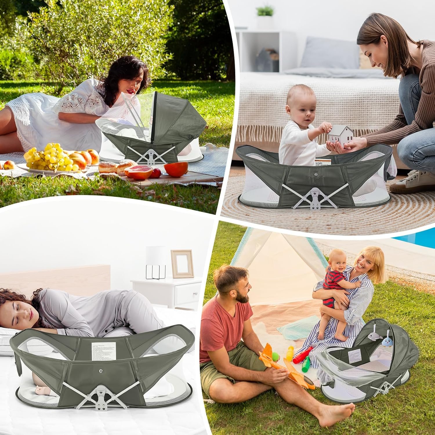 Portable Baby Bassinet Travel Baby Bed, Baby Cribs Travel Pod for Outdoors Baby Lounger Infant Travel Bed with Mosquito Net and Sunshade Canopy, Lightweight Washable Foldable - Image 8