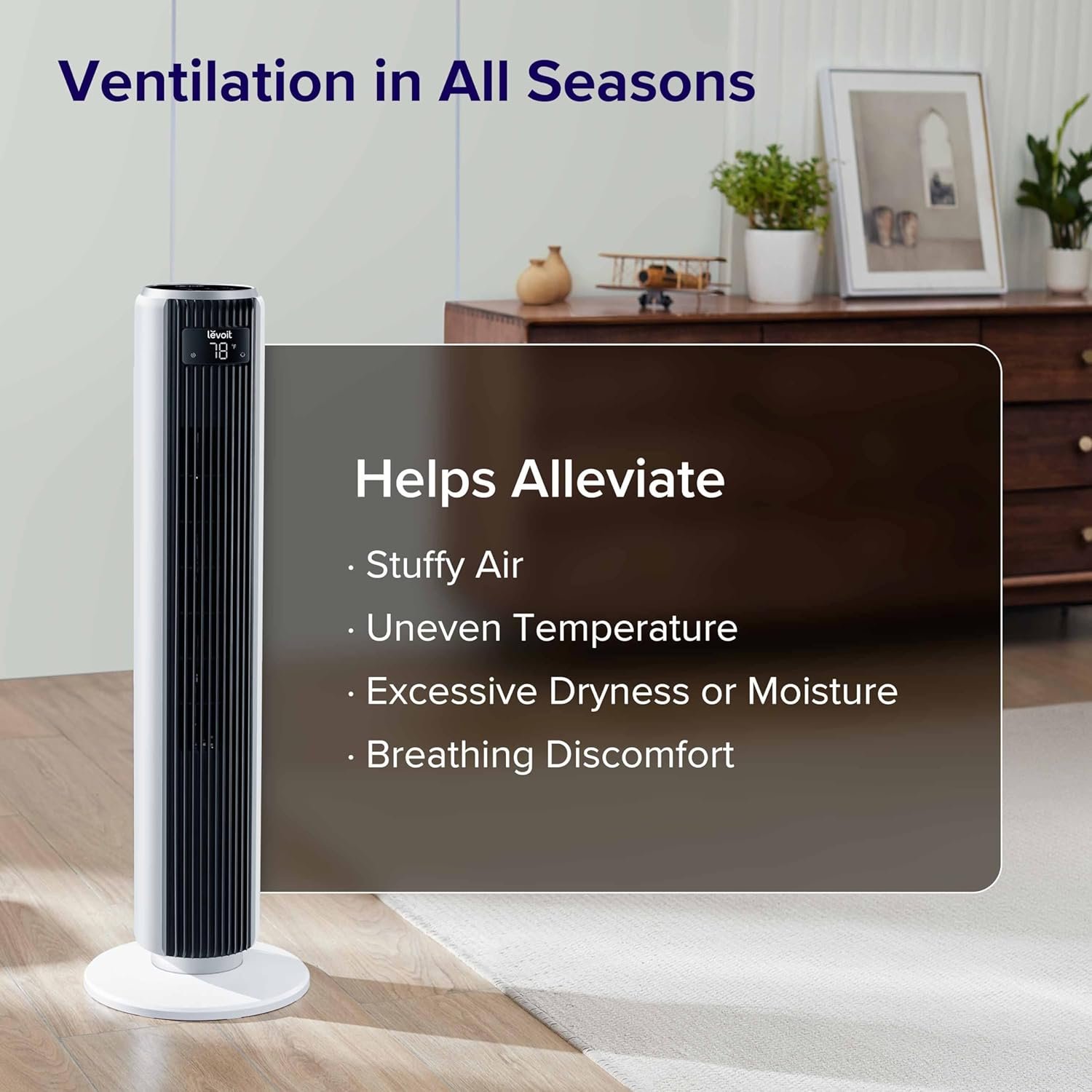 LEVOIT Tower Fan for Bedroom, Standing Fan that Blows Cold Air for Home, 28dB Quiet for Sleep, Remote, 90° Oscillation, 12H Timer, 25ft/s Velocity, 5 Speeds, 4 Modes, Bladeless 36 inch, White - Image 9