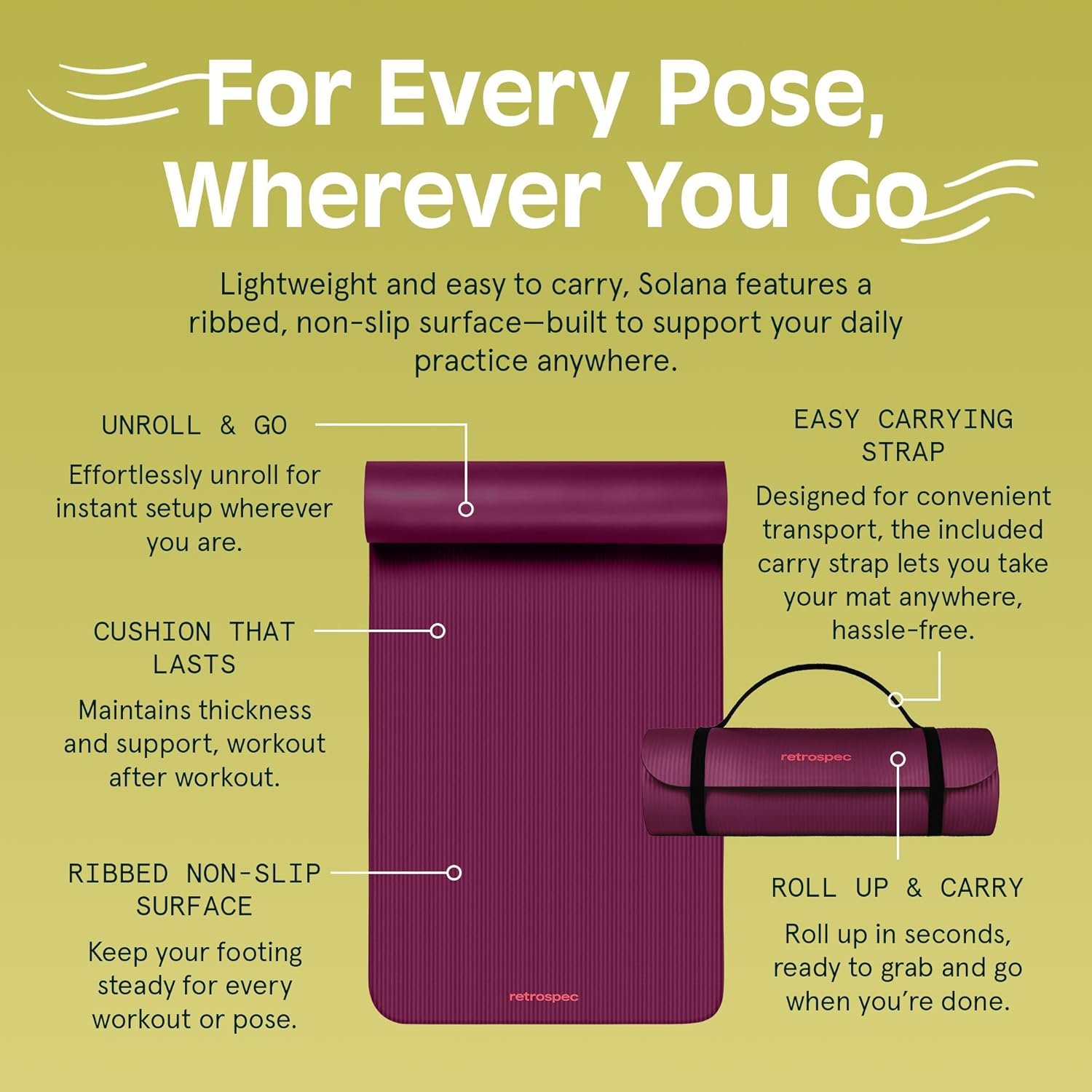 Retrospec Solana Yoga Mat 1" Thick With Nylon Carry Strap for Men & Women - Non Slip Exercise Mat for Home Yoga, Pilates, Stretching, Floor & Fitness Workouts - Image 6