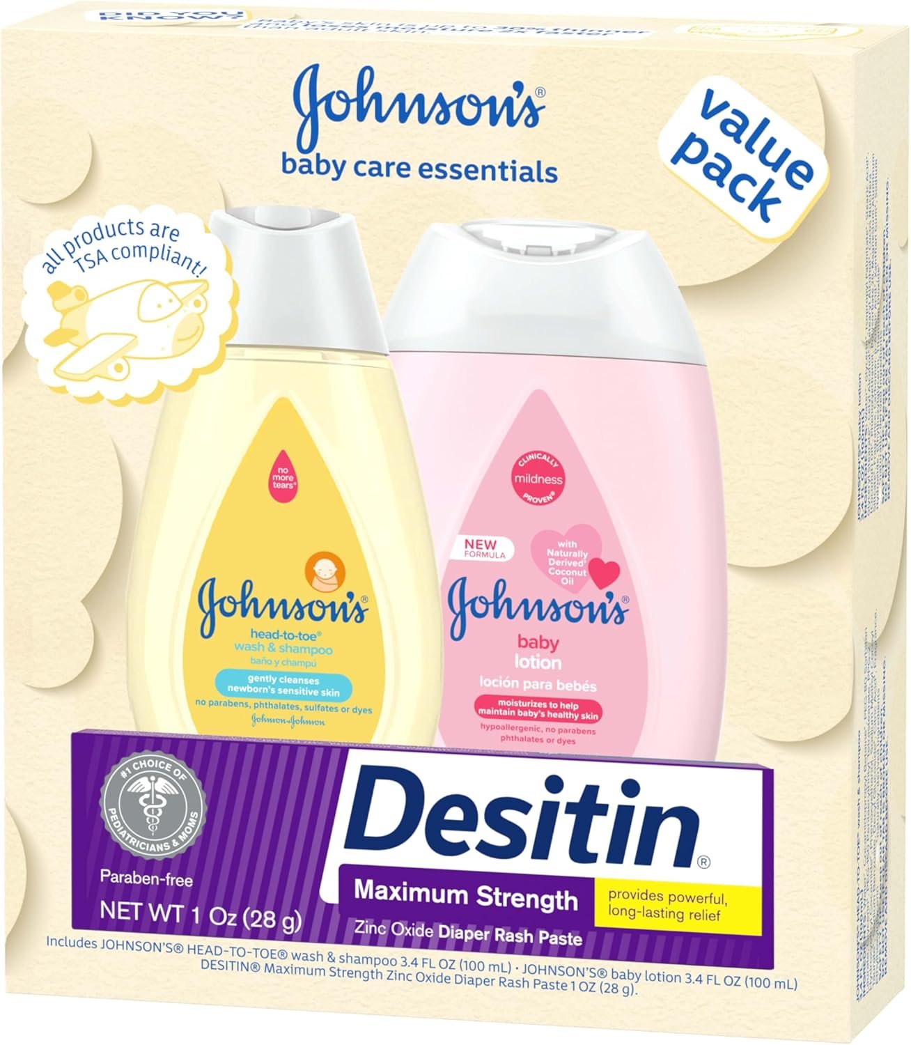 Johnson's Baby Care Essentials Gift Set, Body Lotion, & Zinc Oxide Diaper Rash Paste for Baby's Delicate Skin, Value Pack, Travel-Size, Bath Essentials Must Haves, Baby Gifts, 3 Items - Image 7