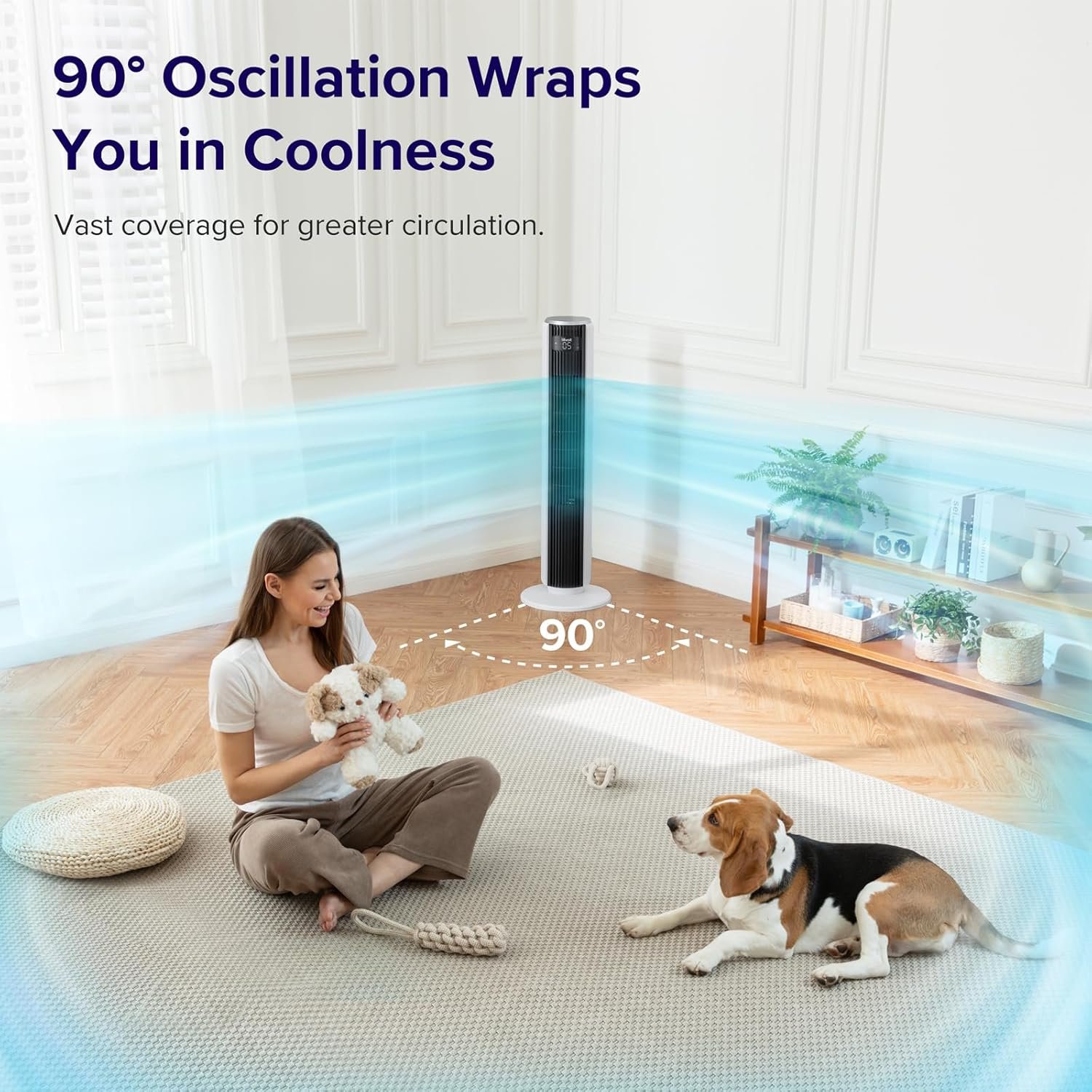 LEVOIT Tower Fan for Bedroom, Standing Fan that Blows Cold Air for Home, 28dB Quiet for Sleep, Remote, 90° Oscillation, 12H Timer, 25ft/s Velocity, 5 Speeds, 4 Modes, Bladeless 36 inch, White - Image 4