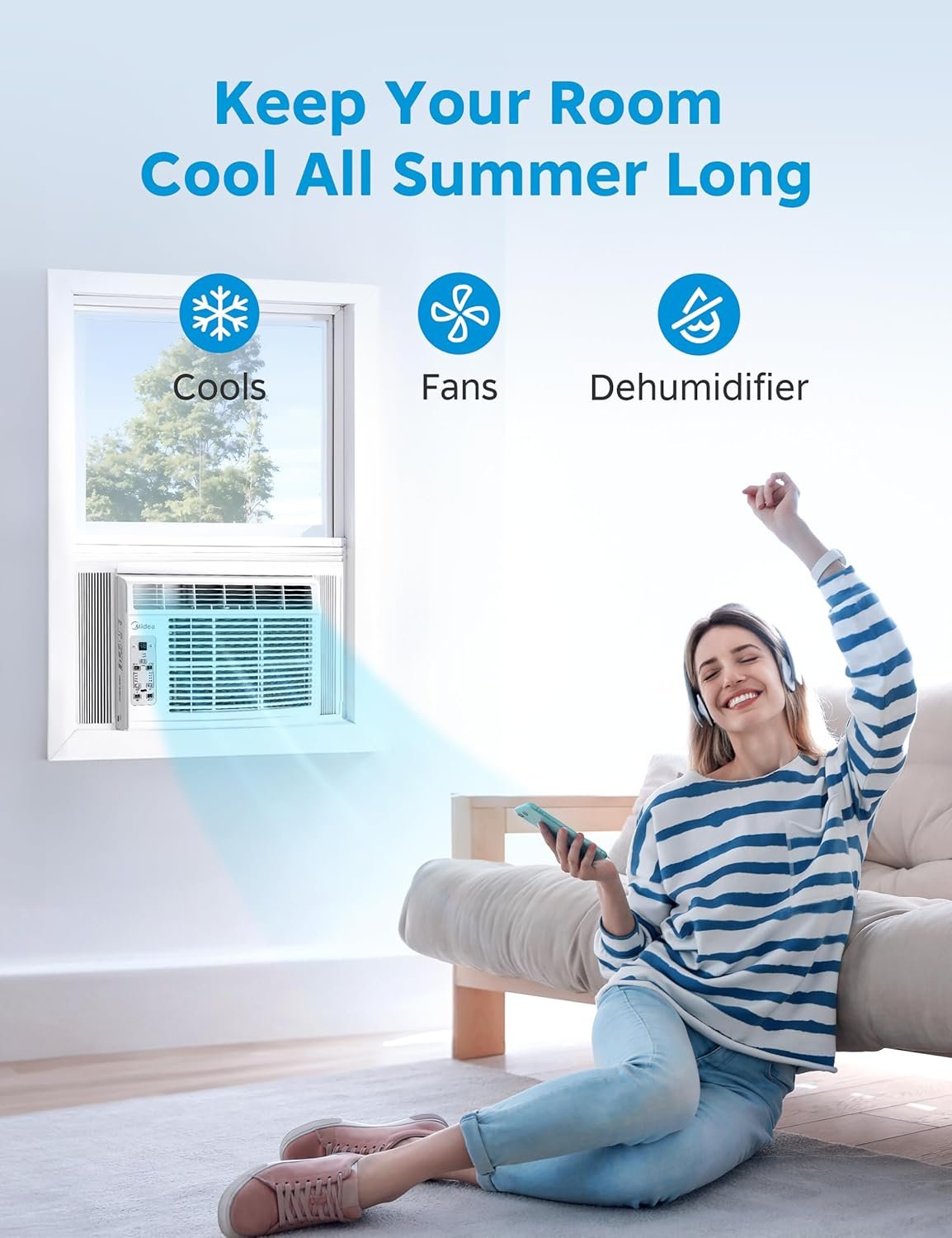 Midea 6,000 BTU Window Air Conditioner, 3-in-1 Cool/Fan/Dehumidifier Window AC Unit, Easycool Air Conditioner with Remote Control, Cools up to 250 Sq. Ft., Fits bedroom, study, office - Image 3