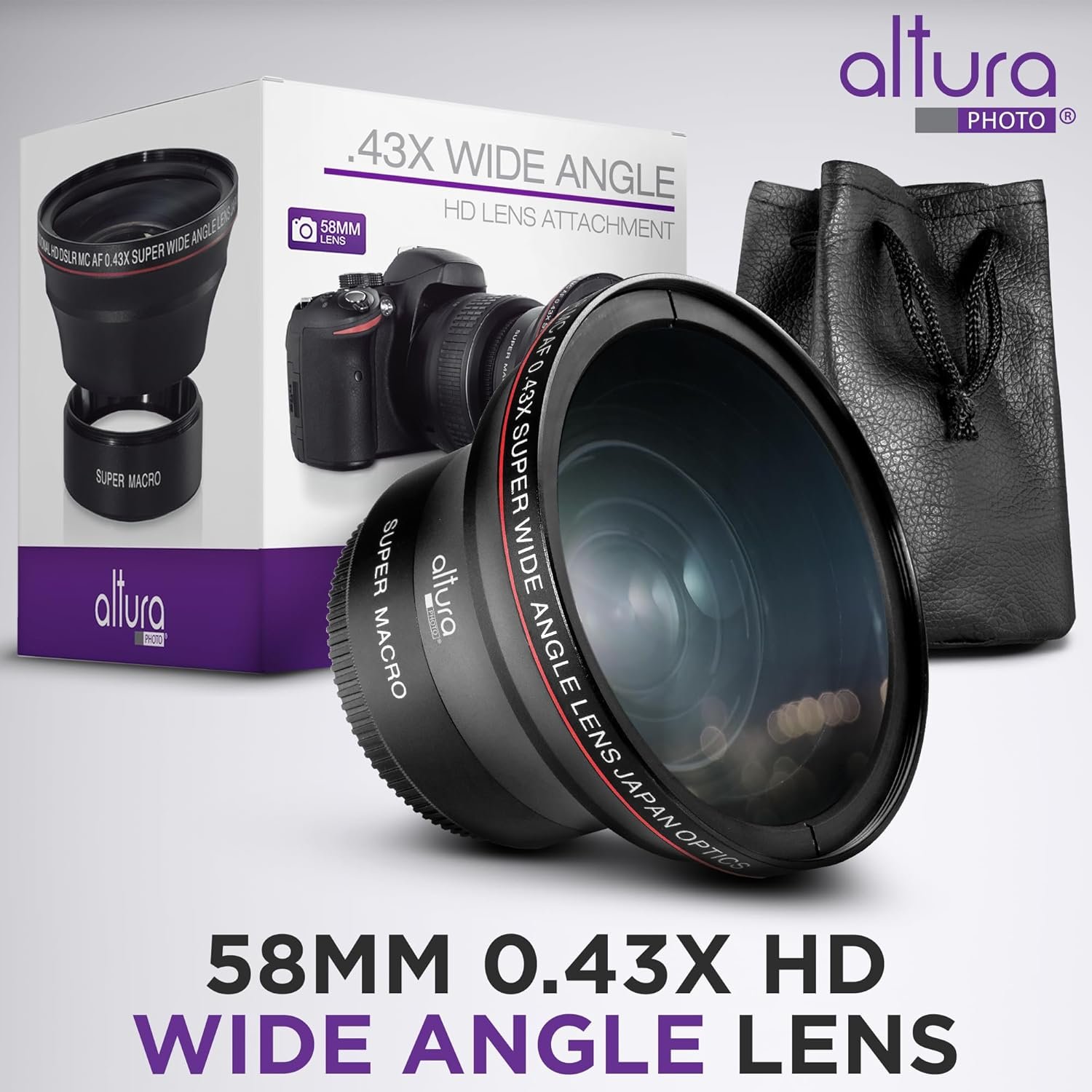 58MM 0.43x Altura Photo Professional HD Wide Angle Lens (w/Macro Portion) for Canon EOS 70D 77D 80D 90D Rebel T8i T7 T7i T6i T6s T6 SL2 SL3 DSLR Cameras - Image 5