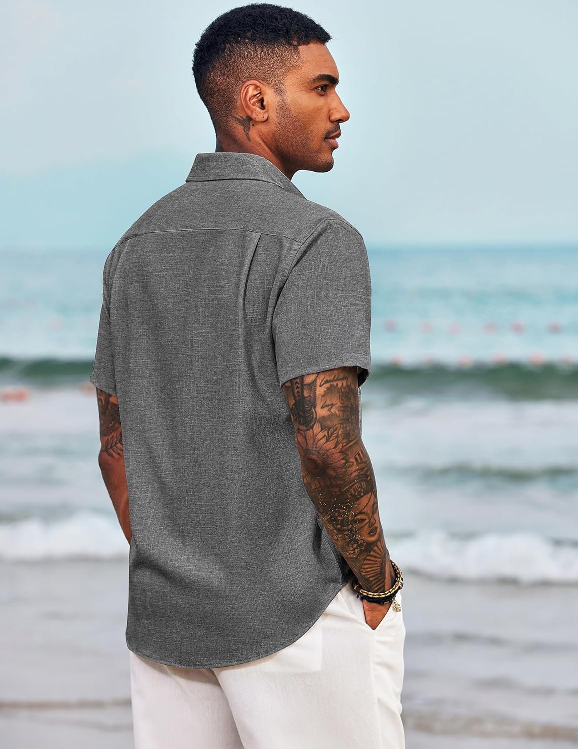 COOFANDY Men's Casual Button Down Shirts Short Sleeve Linen Shirts Summer Beach Dress Shirt - Image 5