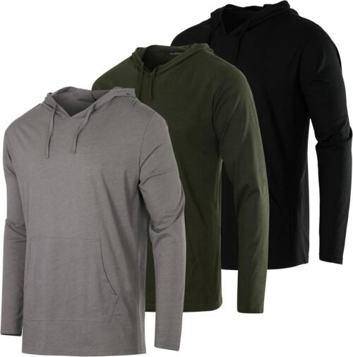 Real Essentials 3 Pack: Men’s Cotton Lightweight Casual Pullover Drawstring Hoodie With Pocket (Available In Big & Tall)