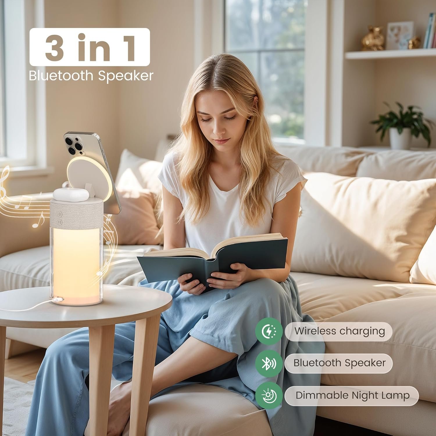 Magnetic Wireless Charger, 4 in 1 Bluetooth Speakers with Night Light for iPhone AirPods, Wireless Charging Stand for Bedroom Home Office Gifts - Image 3