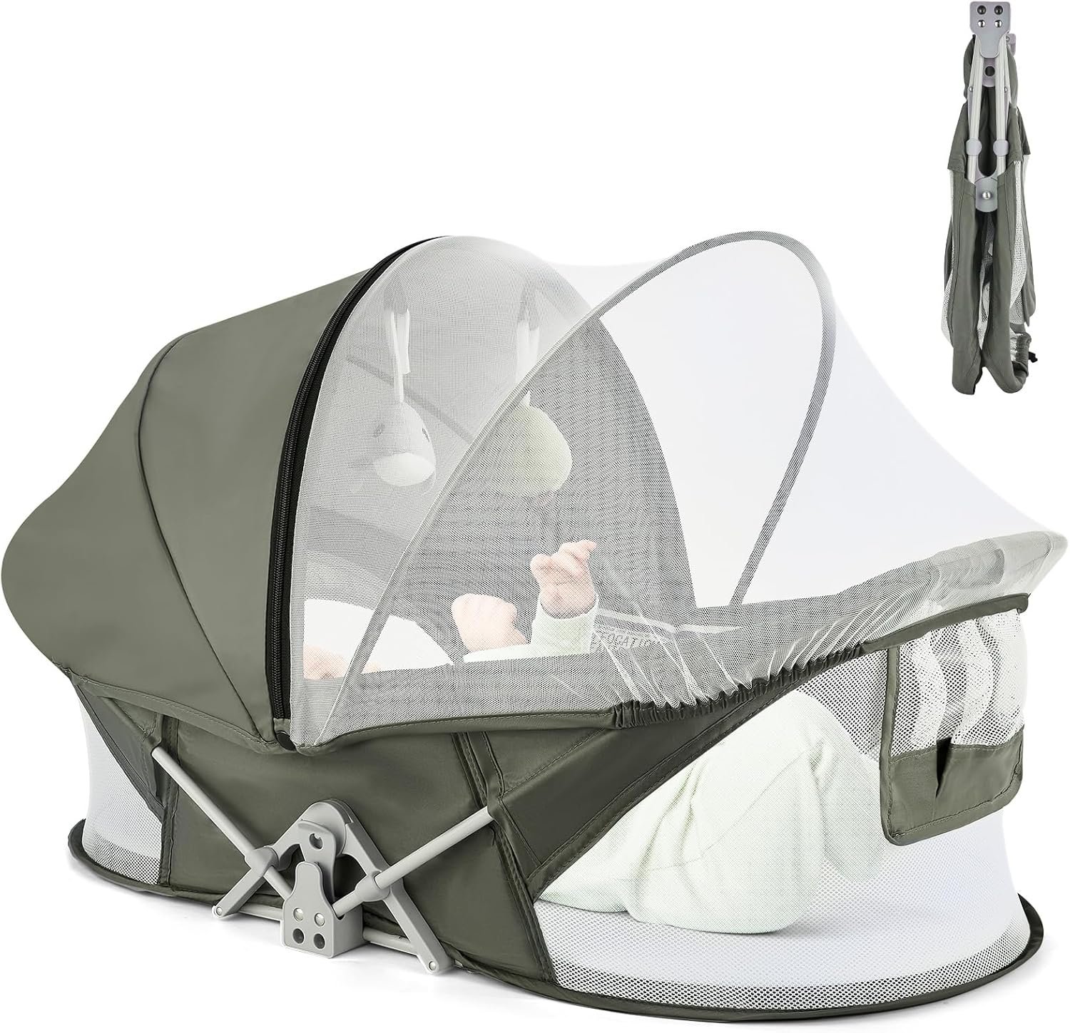 Portable Baby Bassinet Travel Baby Bed, Baby Cribs Travel Pod for Outdoors Baby Lounger Infant Travel Bed with Mosquito Net and Sunshade Canopy, Lightweight Washable Foldable - Image 2