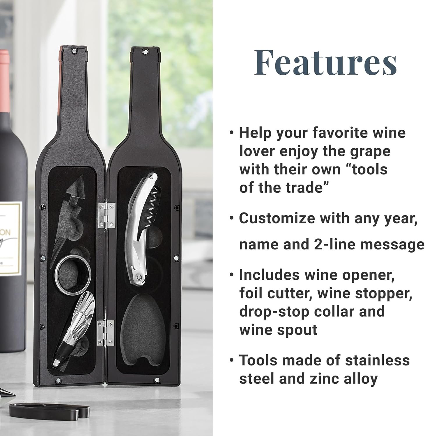 Let's Make Memories Personalized 5-Piece Wine Tool Set - Wine Bottle Opener - Bar Accessory - Image 5