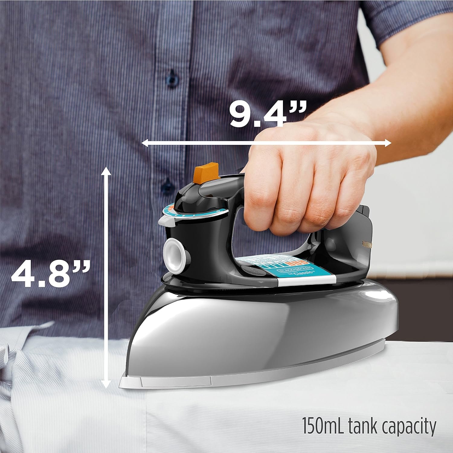 BLACK+DECKER The Classic Iron, F67E-T, Aluminum Soleplate, Steam or Dry Ironing, 7 Temperature Settings, Anti-Drip - Image 7