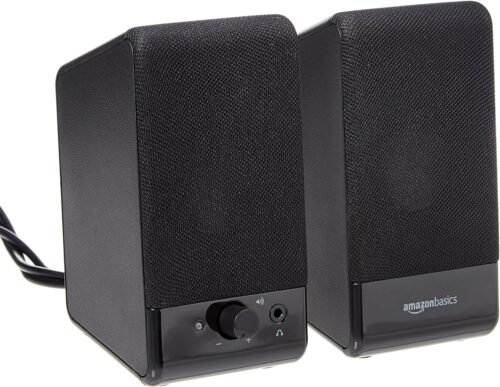 Amazon Basics USB-Powered Computer Speakers for Desktop or Laptop PC with Volume Control, Plug-N-Play, Black