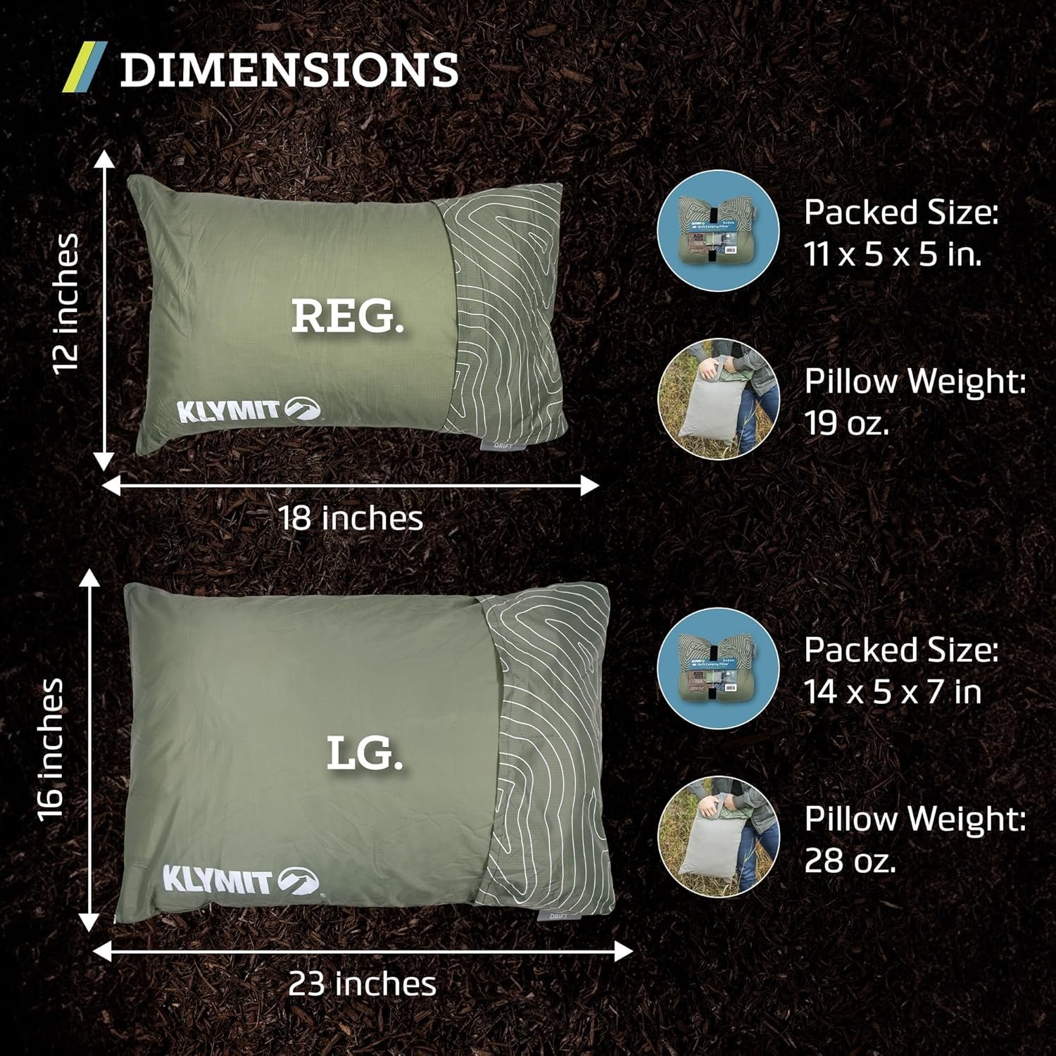 Klymit Drift Camping Pillow, Shredded Memory Foam Travel Pillow with Reversible Cover for Outdoor Use, Green, Regular - Image 5