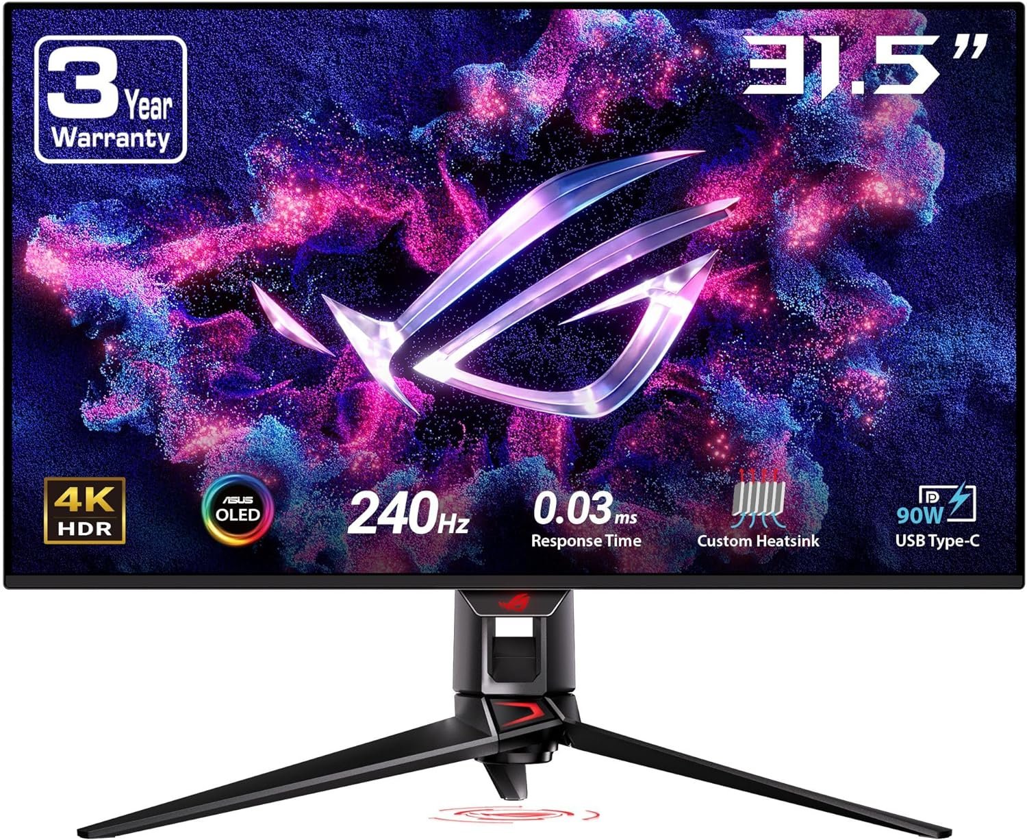 ASUS ROG Swift 32” 4K OLED Gaming Monitor (PG32UCDM) - UHD (3840 x 2160), QD-OLED, 240Hz, 0.03ms, G-SYNC Compatible, Custom Heatsink, Graphene Film, 99% DCI-P3, True 10-bit, 90W USB-C - Image 2