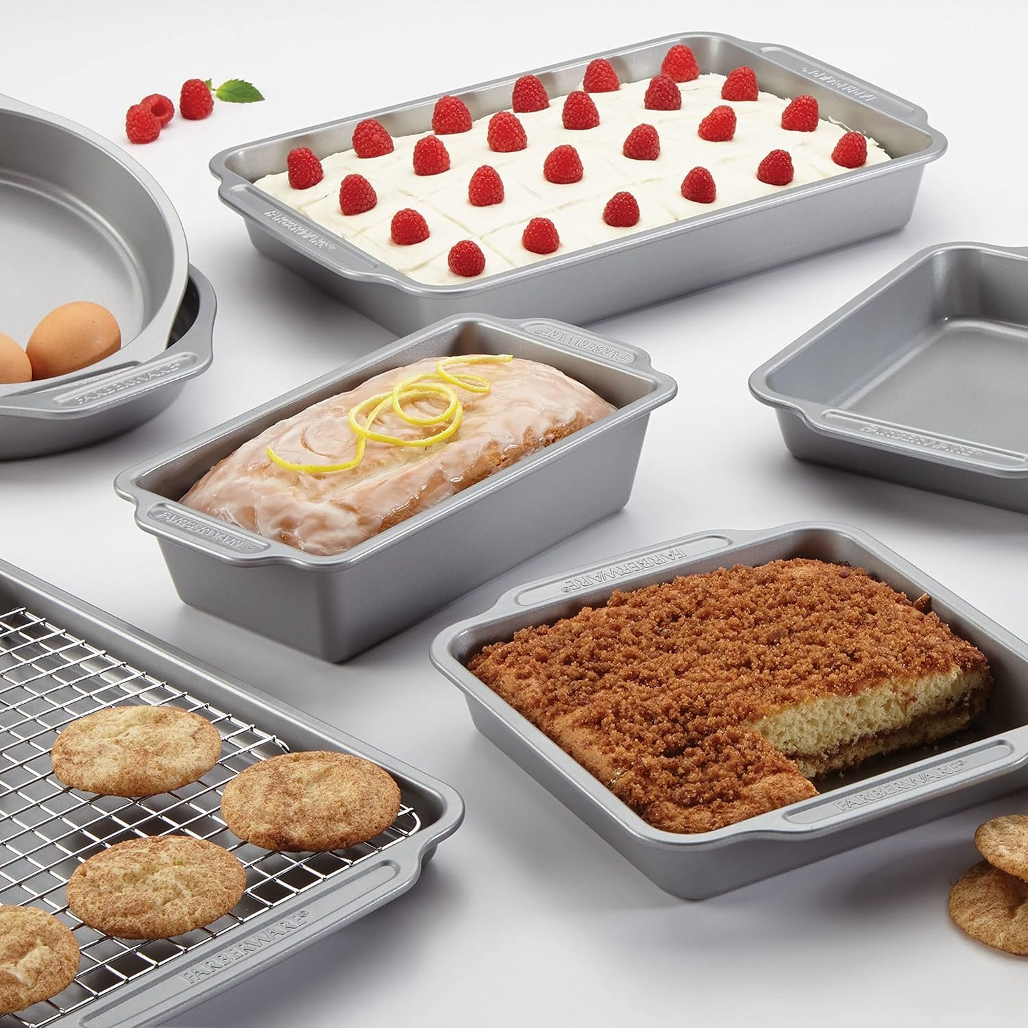 Farberware Nonstick Steel Bakeware Set with Cooling Rack, Baking Pan and Cookie Sheet Set with Nonstick Bread Pan and Cooling Grid, 10-Piece Set, Gray - Image 7
