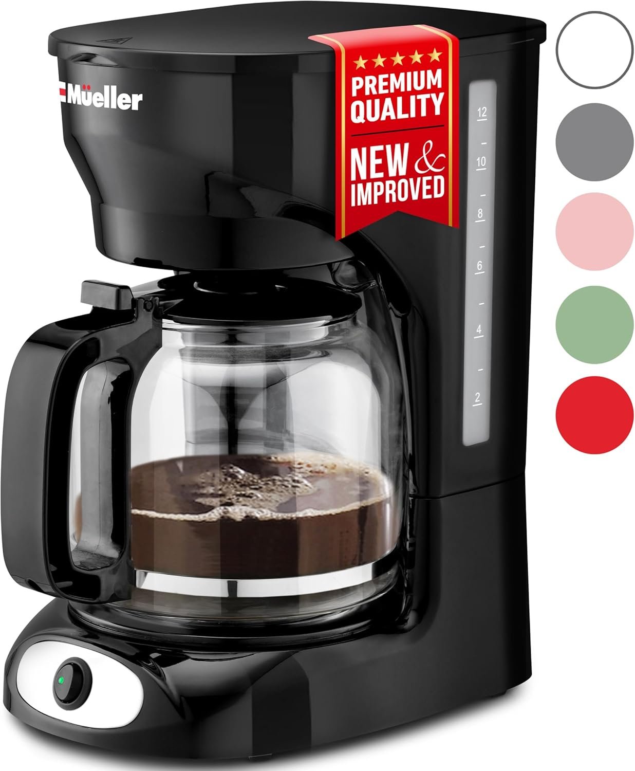 Mueller 12-Cup Drip Coffee Maker - Borosilicate Carafe, Auto-Off, Reusable Filter, Anti-Drip, Keep-Warm Function, Clear Water Level Window Coffee Machine, Kitchen Essentials & Accessories - Image 2