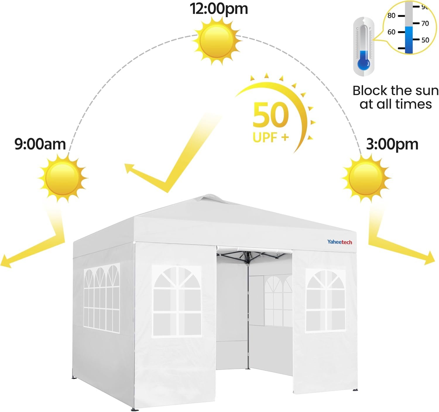 Yaheetech 10x10 FT Pop Up Canopy Tent with 4 Side Walls & One-Push Setup & Roller Bag, Outdoor Heavy-Duty Instant Event Tent for Garden/Wedding/Party, White - Image 9