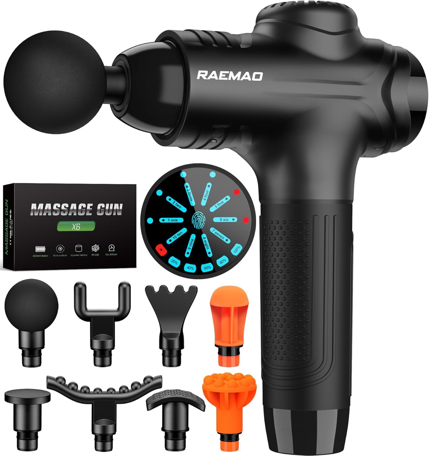 RAEMAO Massage Gun, Handheld Electric Deep Tissue Muscle Massager for Athletes for Pain Relief Attaching 8 Replacement Heads, Percussion Massager with 10 Speeds, Father's Day Gifts, Black - Image 2