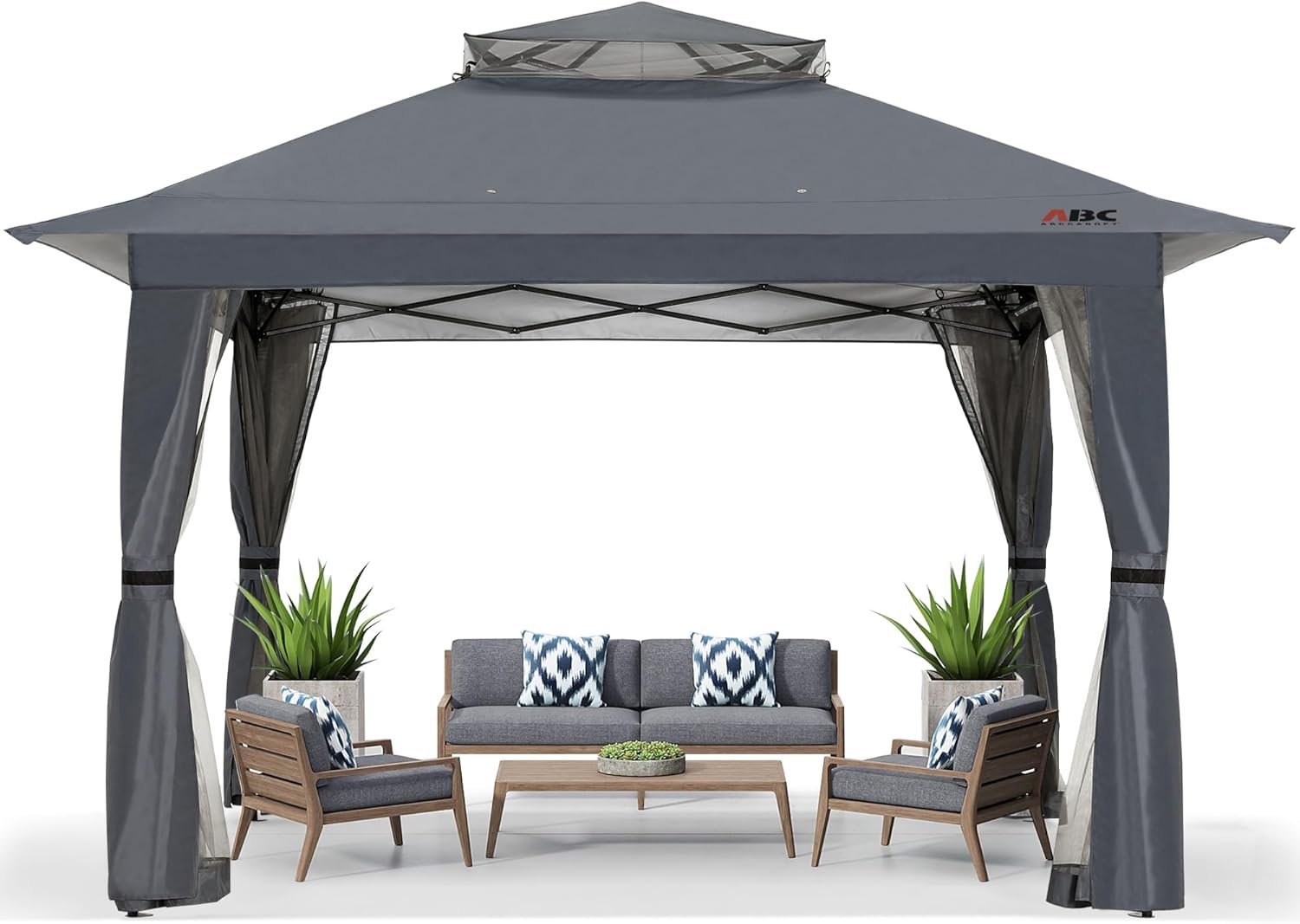 ABCCANOPY 13x13 Pop Up Gazebo, Outdoor Canopy Tent, Instant Screened Shelter with Mosquito Netting for Patio, Garden, Backyard, Party, Camping (Dark Gray) - Image 2
