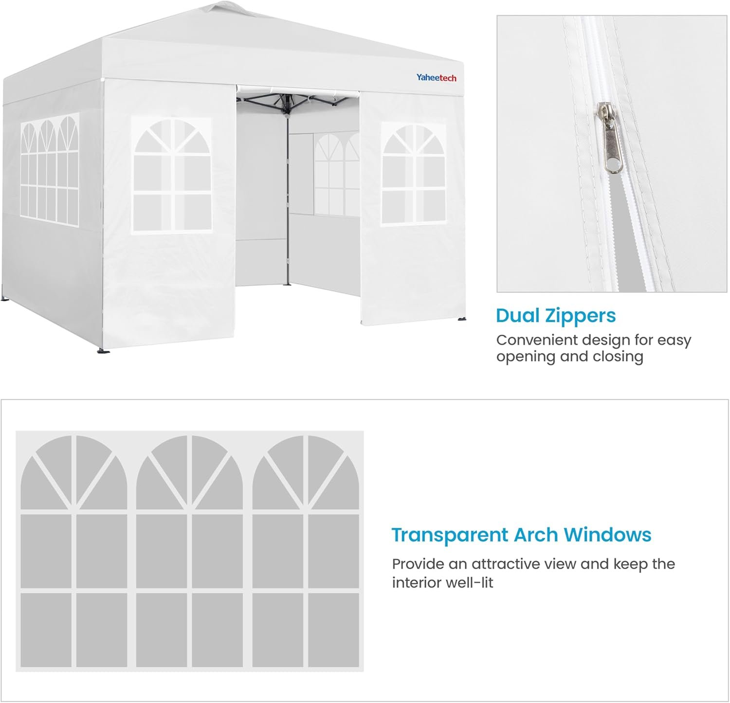 Yaheetech 10x10 FT Pop Up Canopy Tent with 4 Side Walls & One-Push Setup & Roller Bag, Outdoor Heavy-Duty Instant Event Tent for Garden/Wedding/Party, White - Image 7