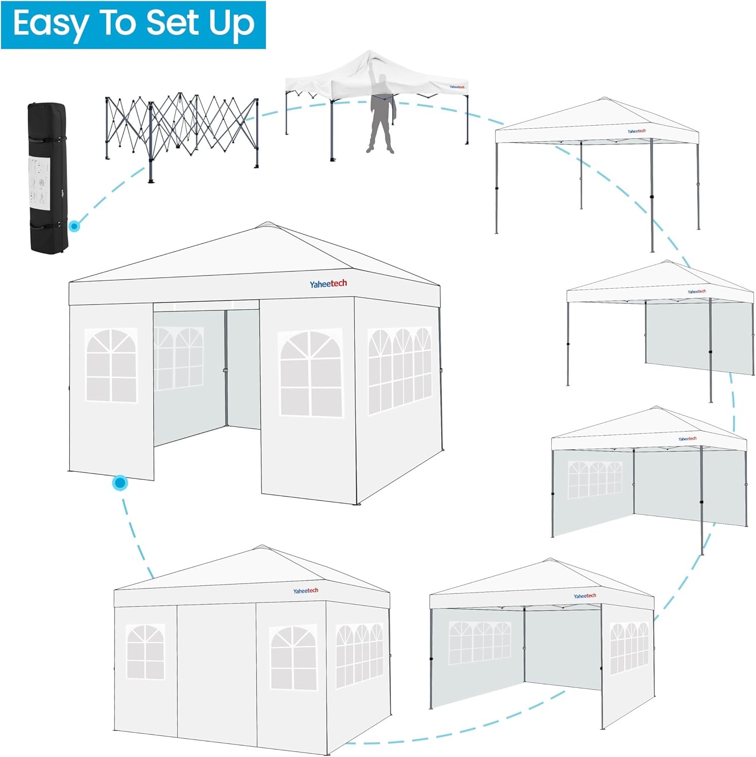 Yaheetech 10x10 FT Pop Up Canopy Tent with 4 Side Walls & One-Push Setup & Roller Bag, Outdoor Heavy-Duty Instant Event Tent for Garden/Wedding/Party, White - Image 8