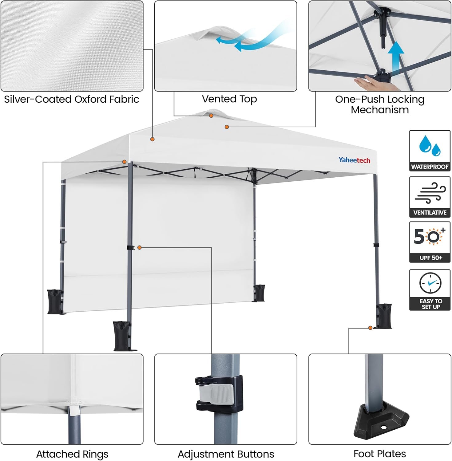 Yaheetech 10x10 FT Pop Up Canopy Tent with 4 Side Walls & One-Push Setup & Roller Bag, Outdoor Heavy-Duty Instant Event Tent for Garden/Wedding/Party, White - Image 6