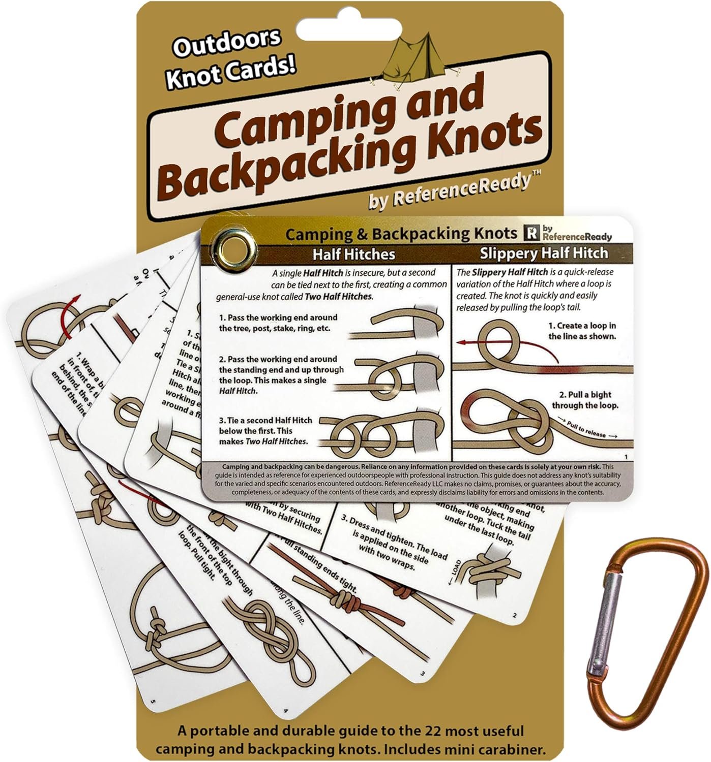 Outdoor Knots - Waterproof Knot Tying Cards with Mini Carabiner - Includes 22 Rope Knots for Camping, Backpacking, and Scouting Scenarios - Image 2