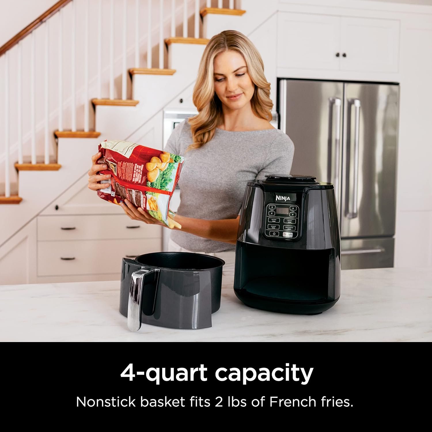 Ninja Air Fryer, Roast, Bake, Air Fry, Roast, Broil, Reheats, & Dehydrates, 4-in-1, Fries, Frozen Food, Veggies, and Juicy Meat, Less Oil, Easy Meals, Healthy Meals, Compact, 4 QT, Grey, AF101 - Image 3