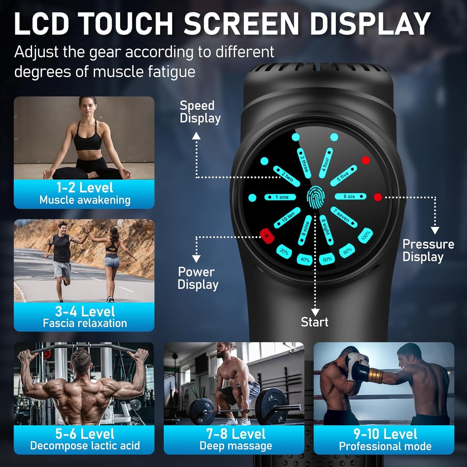 RAEMAO Massage Gun, Handheld Electric Deep Tissue Muscle Massager for Athletes for Pain Relief Attaching 8 Replacement Heads, Percussion Massager with 10 Speeds, Father's Day Gifts, Black - Image 4