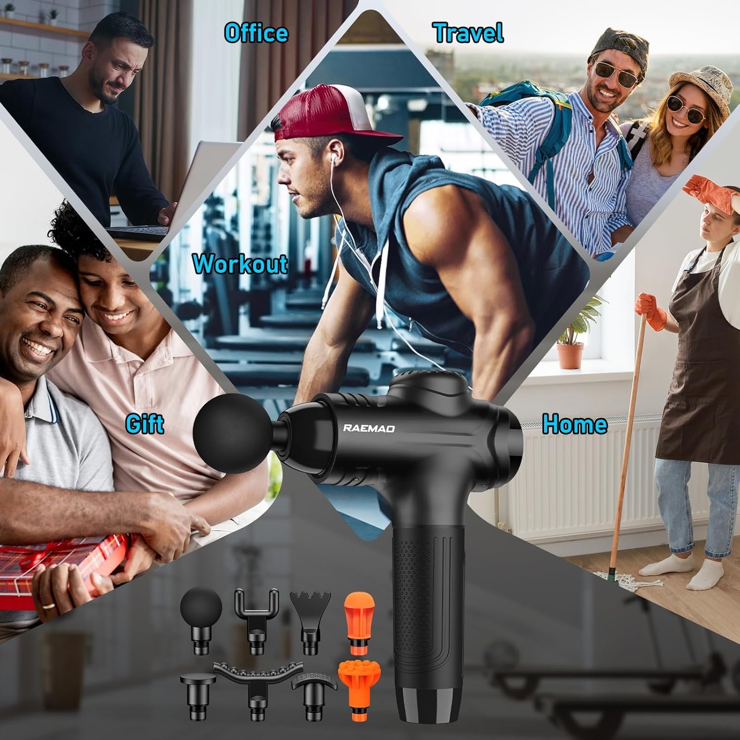 RAEMAO Massage Gun, Handheld Electric Deep Tissue Muscle Massager for Athletes for Pain Relief Attaching 8 Replacement Heads, Percussion Massager with 10 Speeds, Father's Day Gifts, Black - Image 9