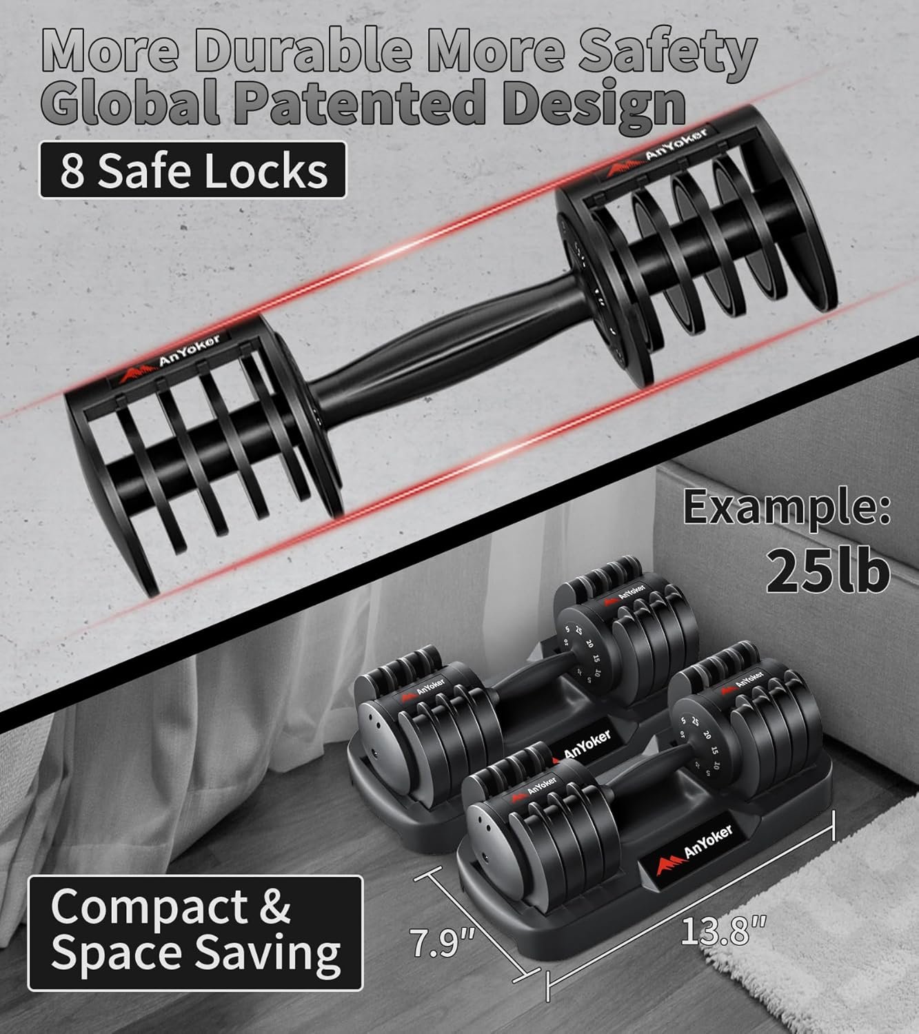 Adjustable Dumbbells One Second Change Free Weight Compact Efficient Exercise & Fitness Dumbbell Home Gym Max 25LB or 55LB TJDYLZF - Image 5