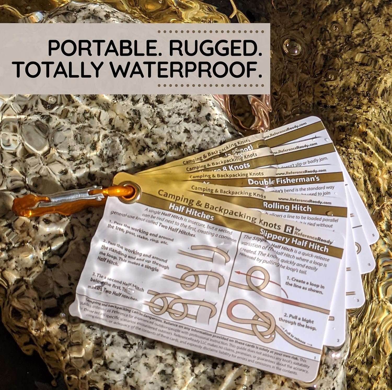 Outdoor Knots - Waterproof Knot Tying Cards with Mini Carabiner - Includes 22 Rope Knots for Camping, Backpacking, and Scouting Scenarios - Image 4