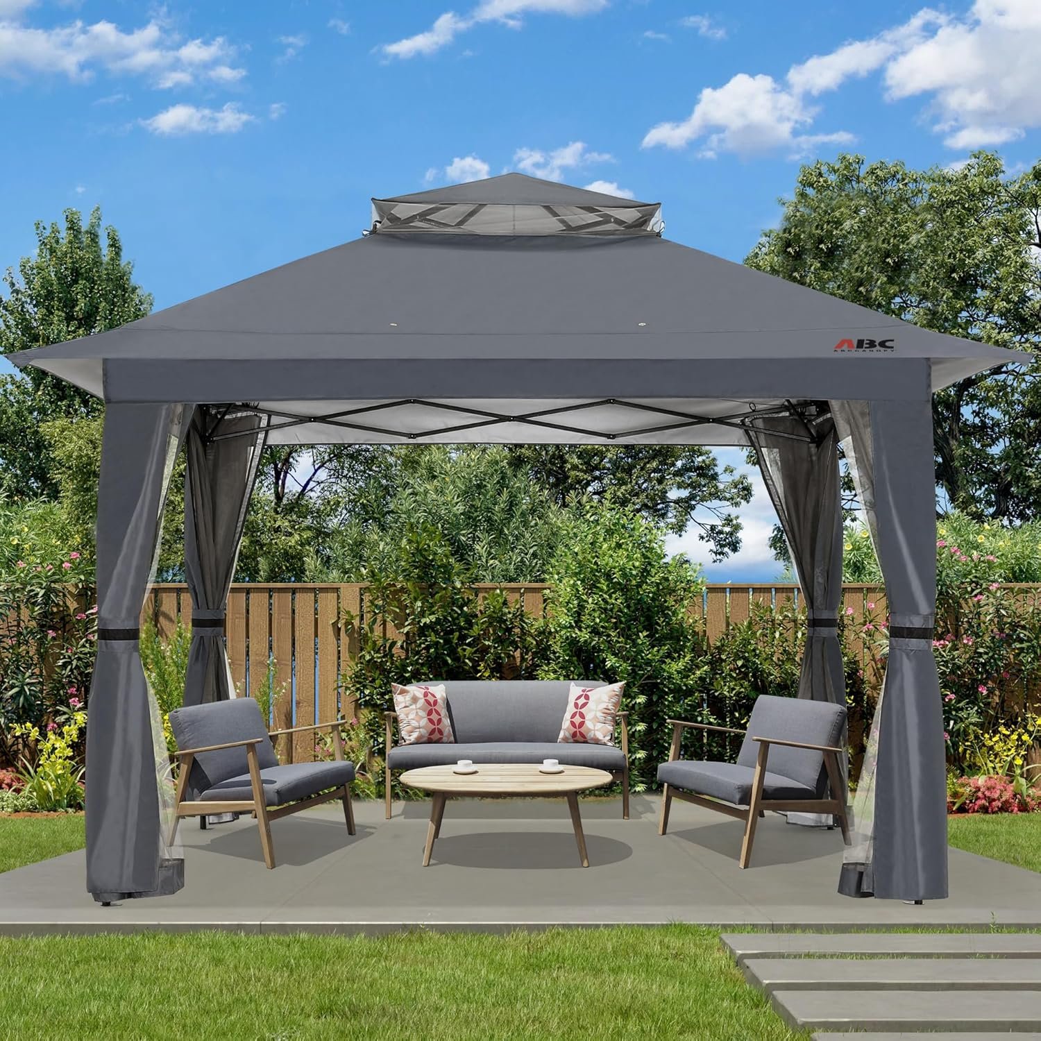 ABCCANOPY 13x13 Pop Up Gazebo, Outdoor Canopy Tent, Instant Screened Shelter with Mosquito Netting for Patio, Garden, Backyard, Party, Camping (Dark Gray) - Image 8